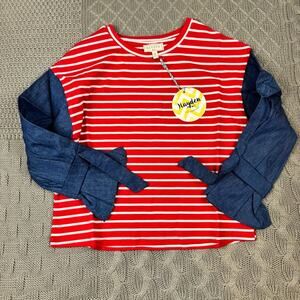 Hayden Girls Stripe Top With Sleeve Cuff Details 7/8
